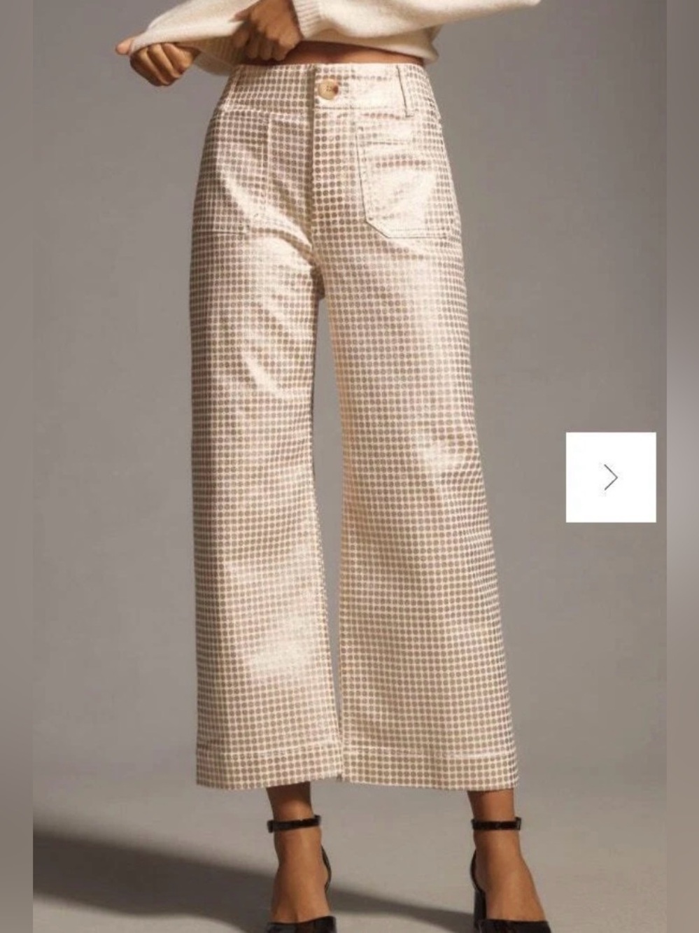 Anthropologie Maeve Colette Metallic Dot Cropped Wide Leg Pants 26T Gold